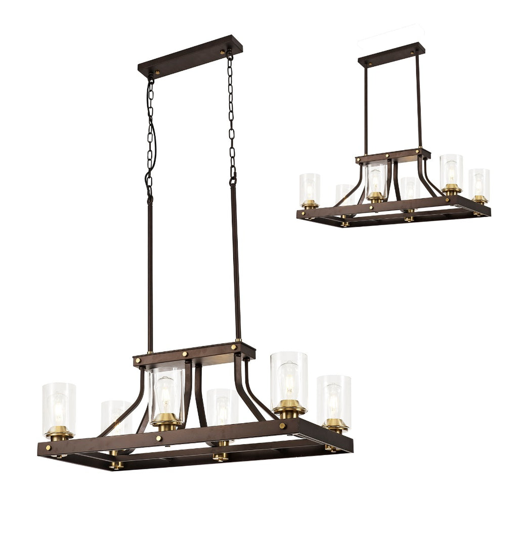 Regent Versailles Linear 6 Light Pendant Light in Brown Oxide Bronze with Clear Glass Shades