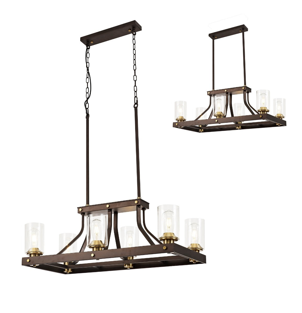Regent Versailles Linear 6 Light Pendant Light in Brown Oxide Bronze with Clear Glass Shades
