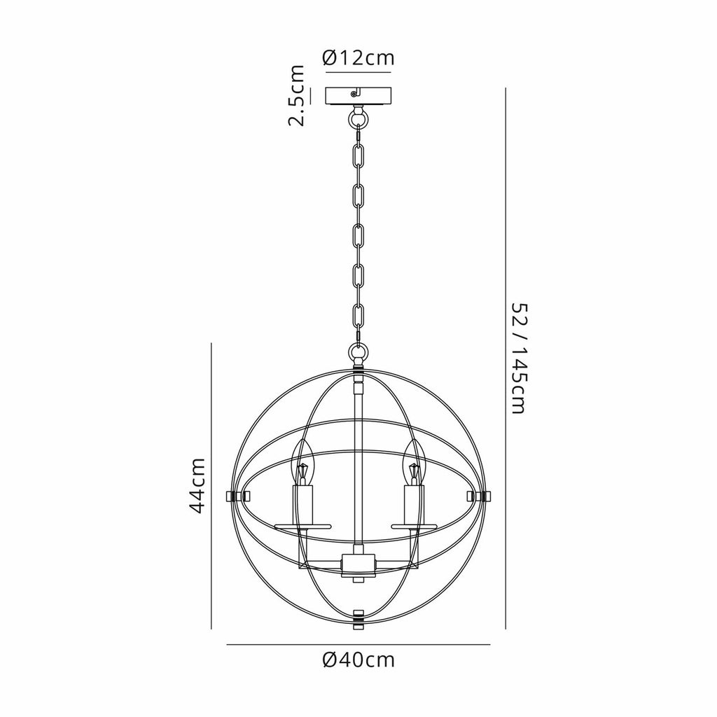 Regent Reims 3 Light 400mm Adjustable Rings Pendant Light - dimensions