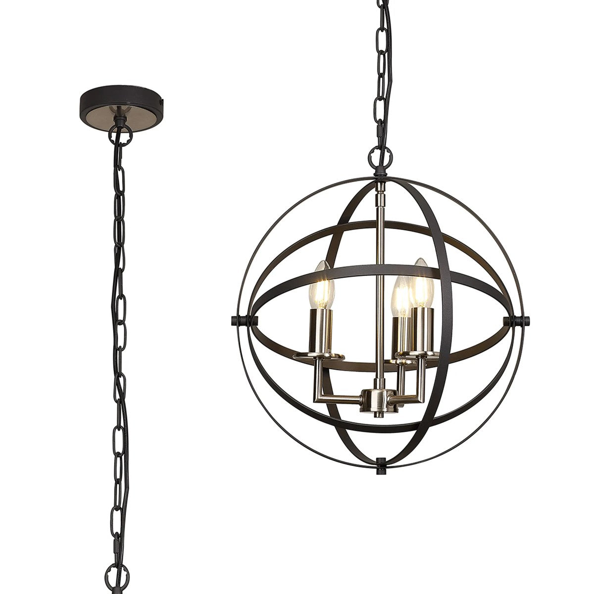 Regent Reims 3 Light 400mm Adjustable Rings Pendant Light - Satin Nickel / Anthracite