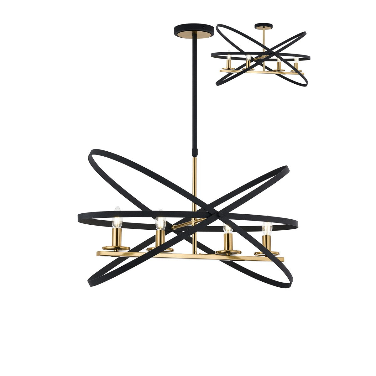 Regent Reims 4 Light Adjustable Rings Pendant 850mm - Gold / Black