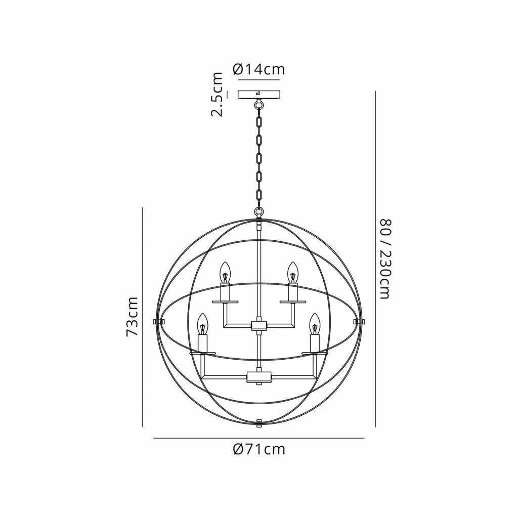 Regent Reims 9 Light 710mm Adjustable Rings Pendant Light - dimensions
