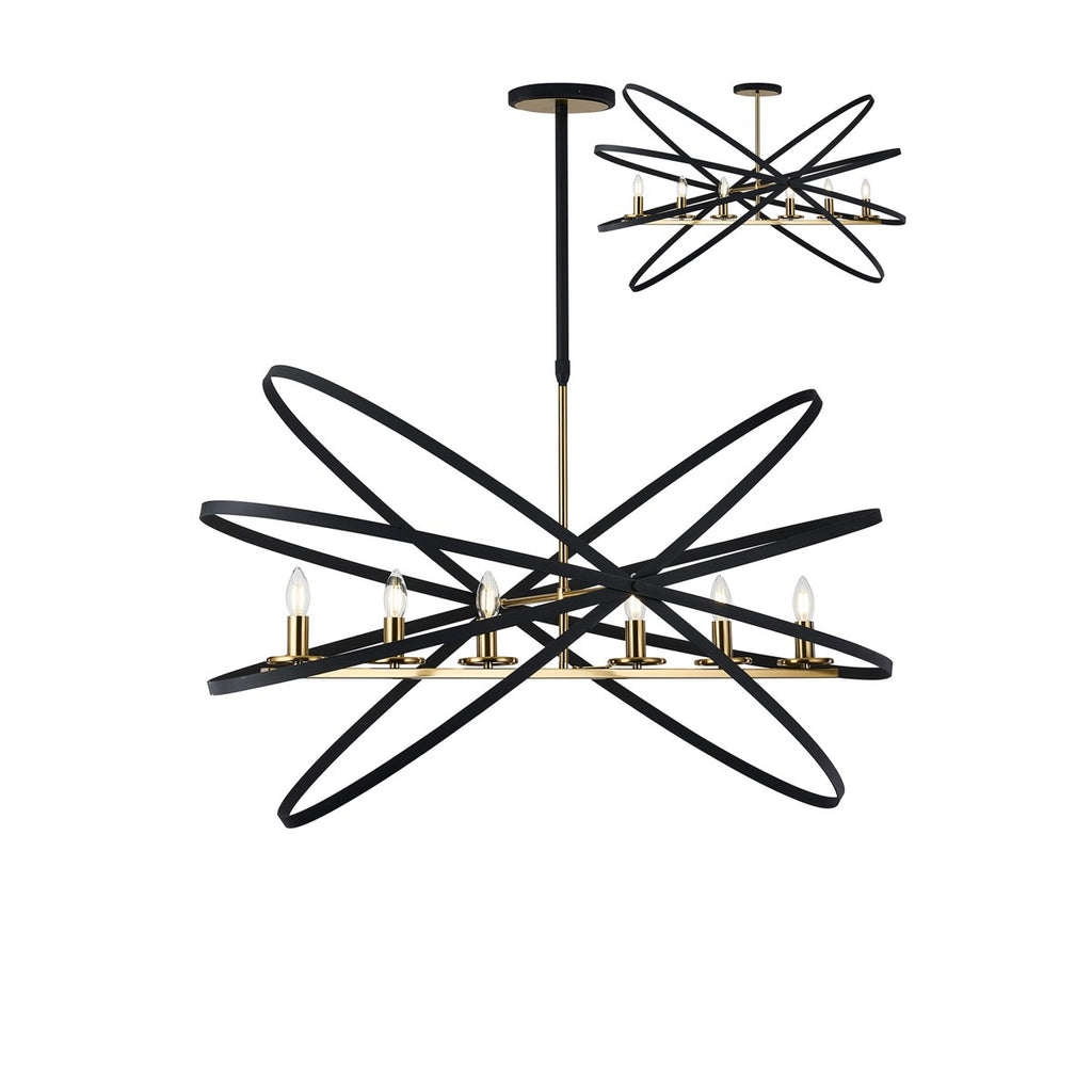 Regent Reims 6 Light 1150mm Oval Pendant / Semi Ceiling Light - Gold / Black