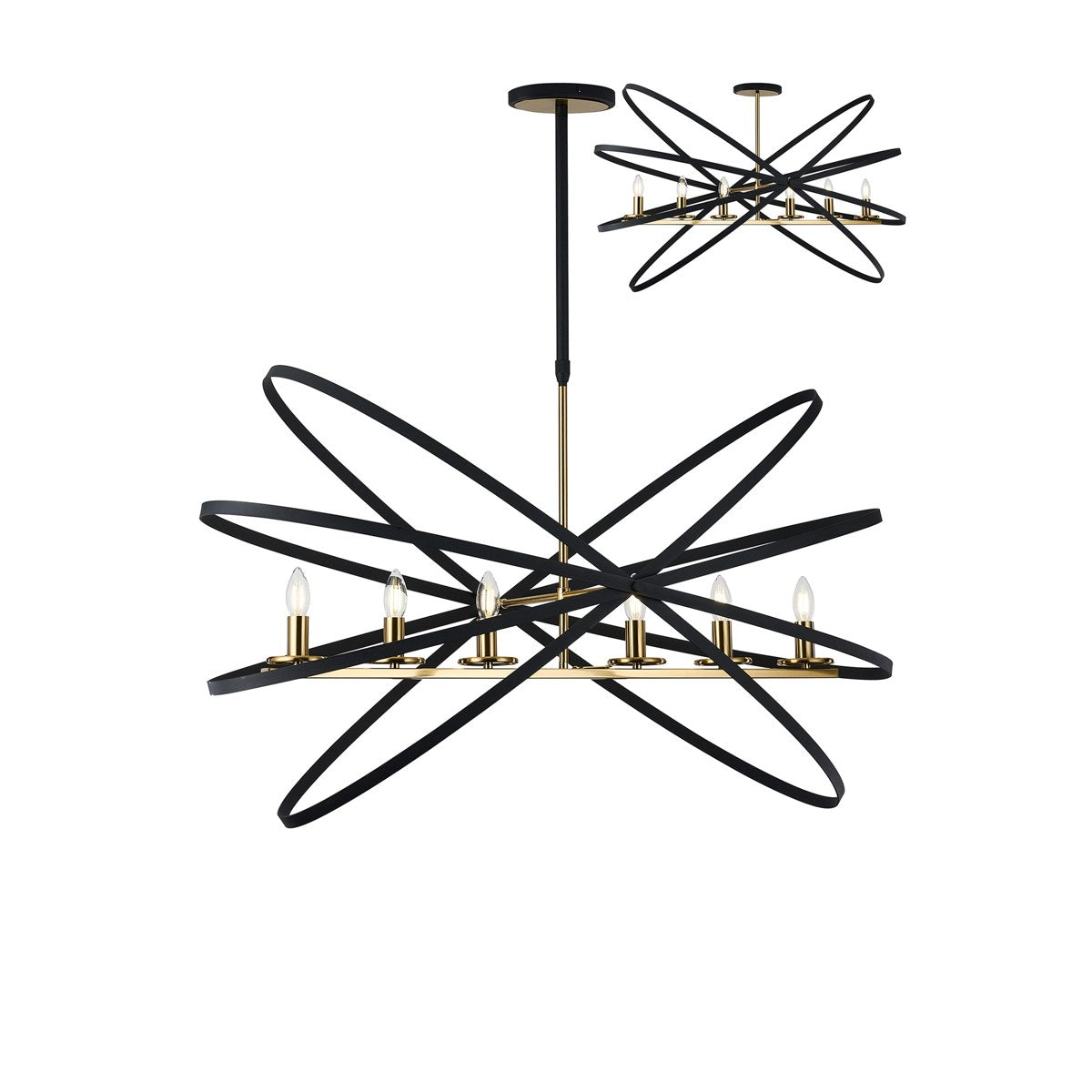 Regent Reims 6 Light 1150mm Oval Pendant / Semi Ceiling Light - Gold / Black