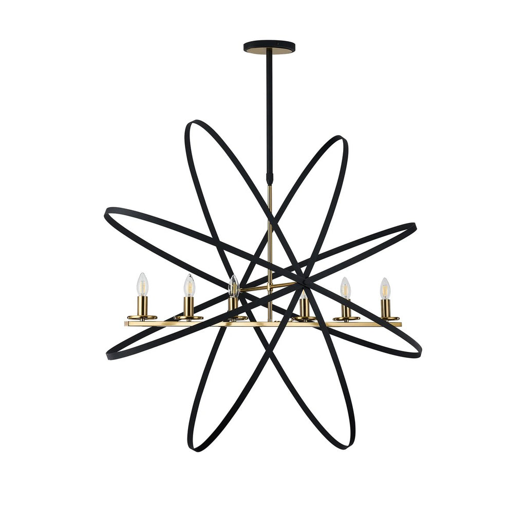Regent Reims 6 Light 1150mm Oval Pendant / Semi Ceiling Light - Gold / Black