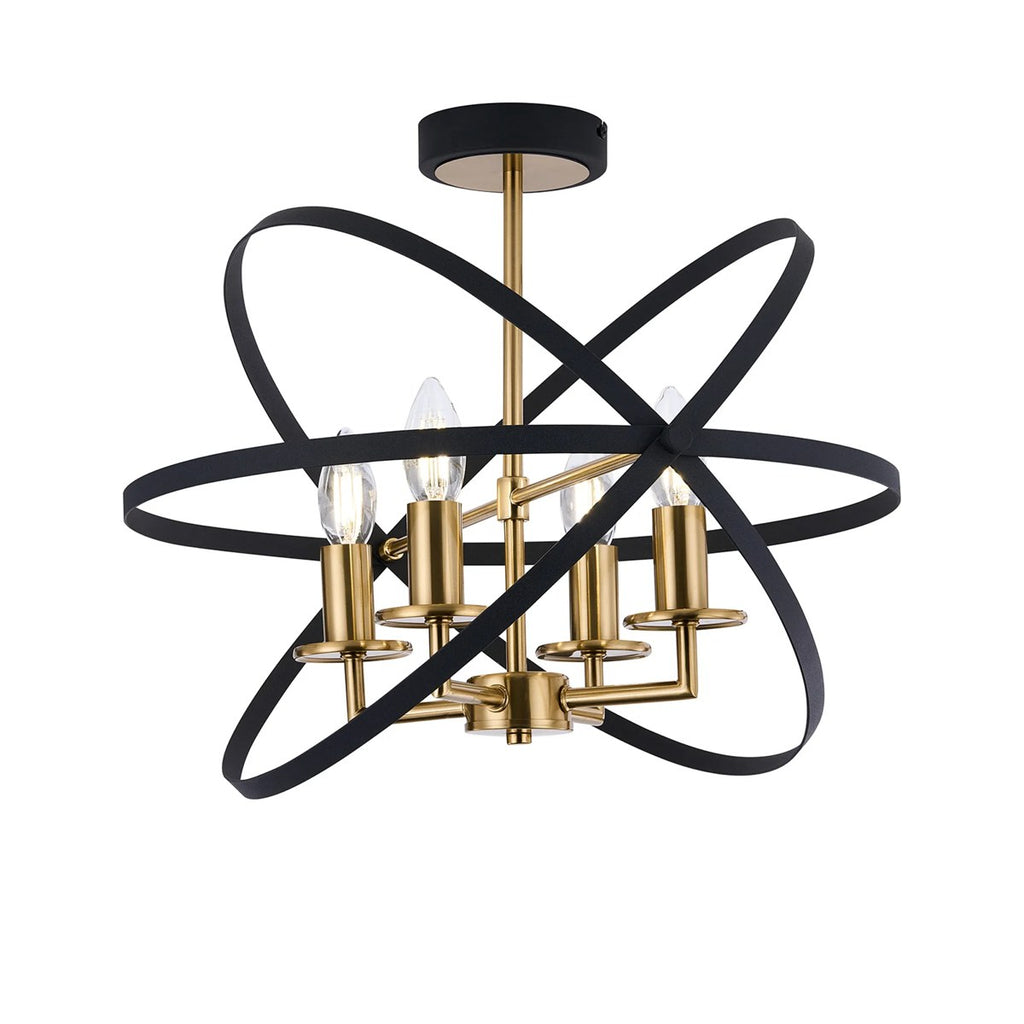 Regent Reims 4 Light 460mm Adjustable Rings Semi Flush Ceiling Light - Gold / Black