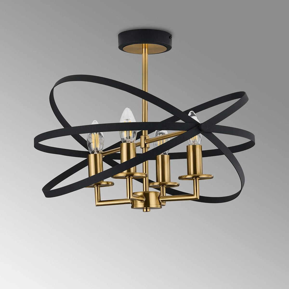 Regent Reims 4 Light 460mm Adjustable Rings Semi Flush Ceiling Light - Gold / Black