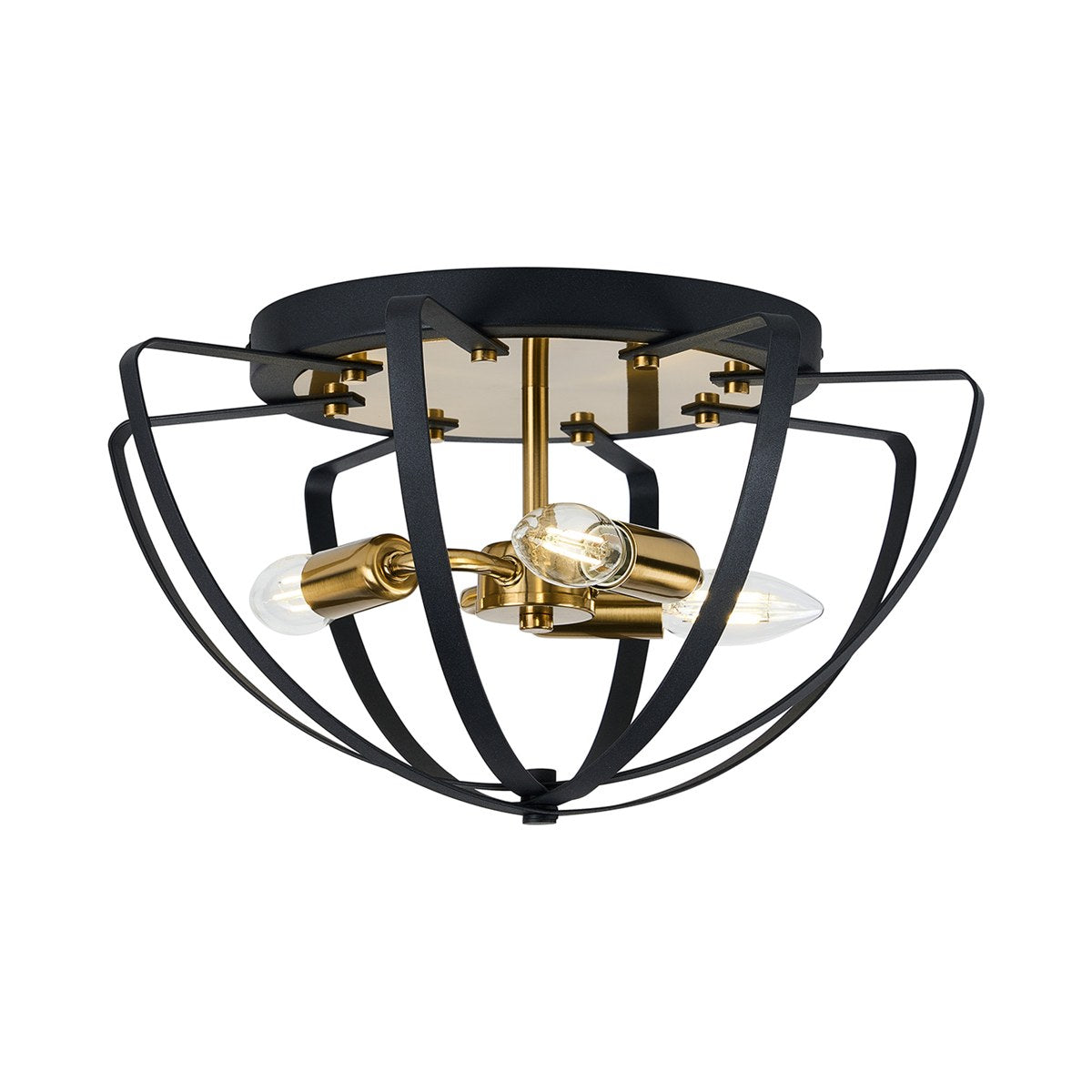 Regent Reims 3 Light 400mm E14 Flush Ceiling Light - Gold / Black