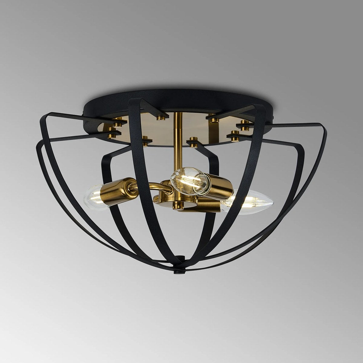 Regent Reims 3 Light 400mm E14 Flush Ceiling Light - Gold / Black