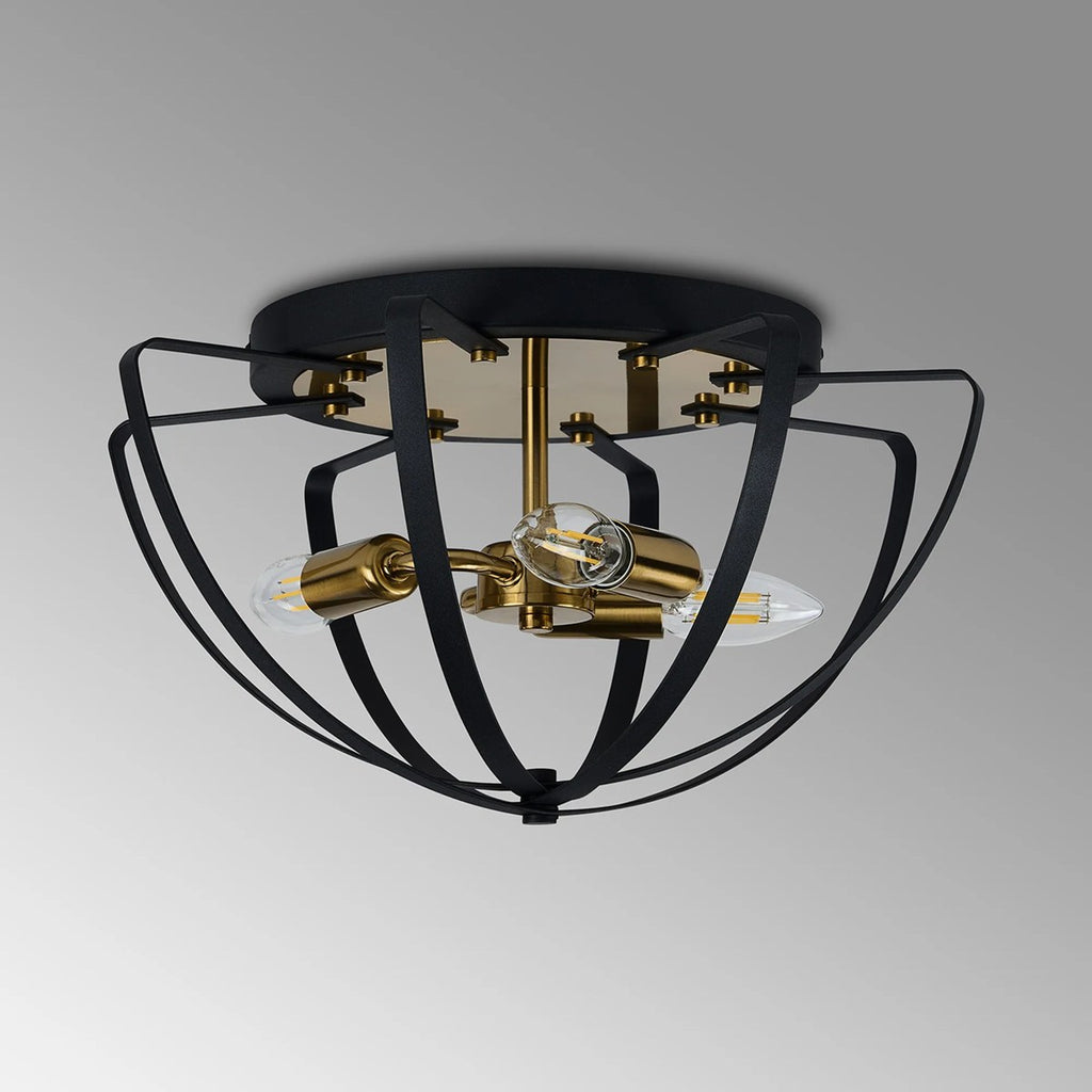 Regent Reims 3 Light 400mm E14 Flush Ceiling Light - Gold / Black