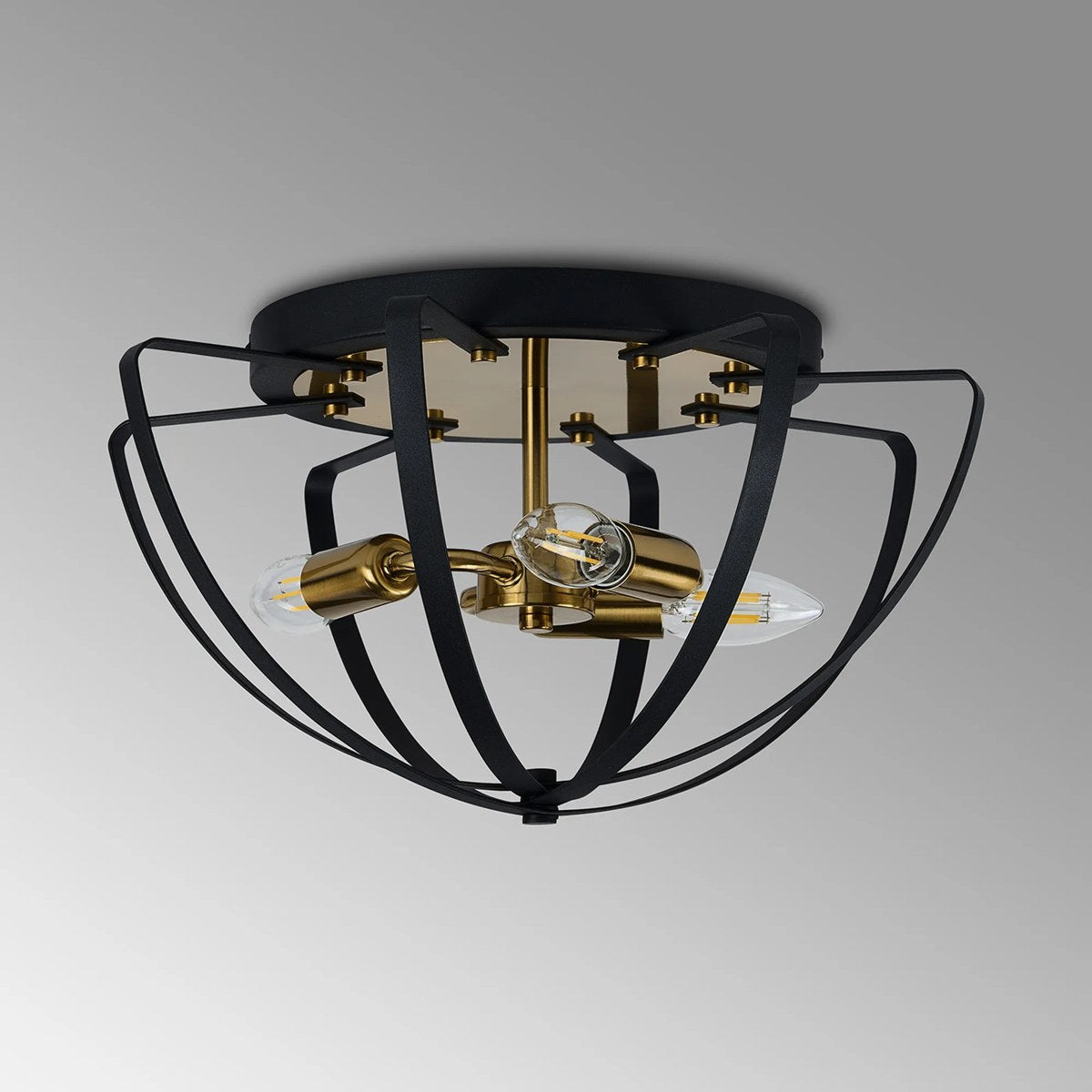 Regent Reims 3 Light 400mm E14 Flush Ceiling Light - Gold / Black