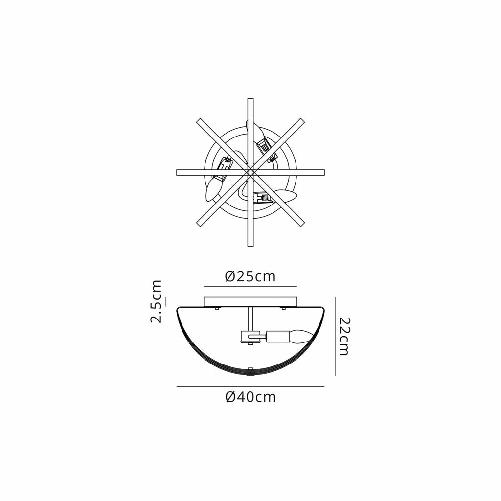Regent Reims 3 Light 400mm E14 Flush Ceiling Light - dimensions