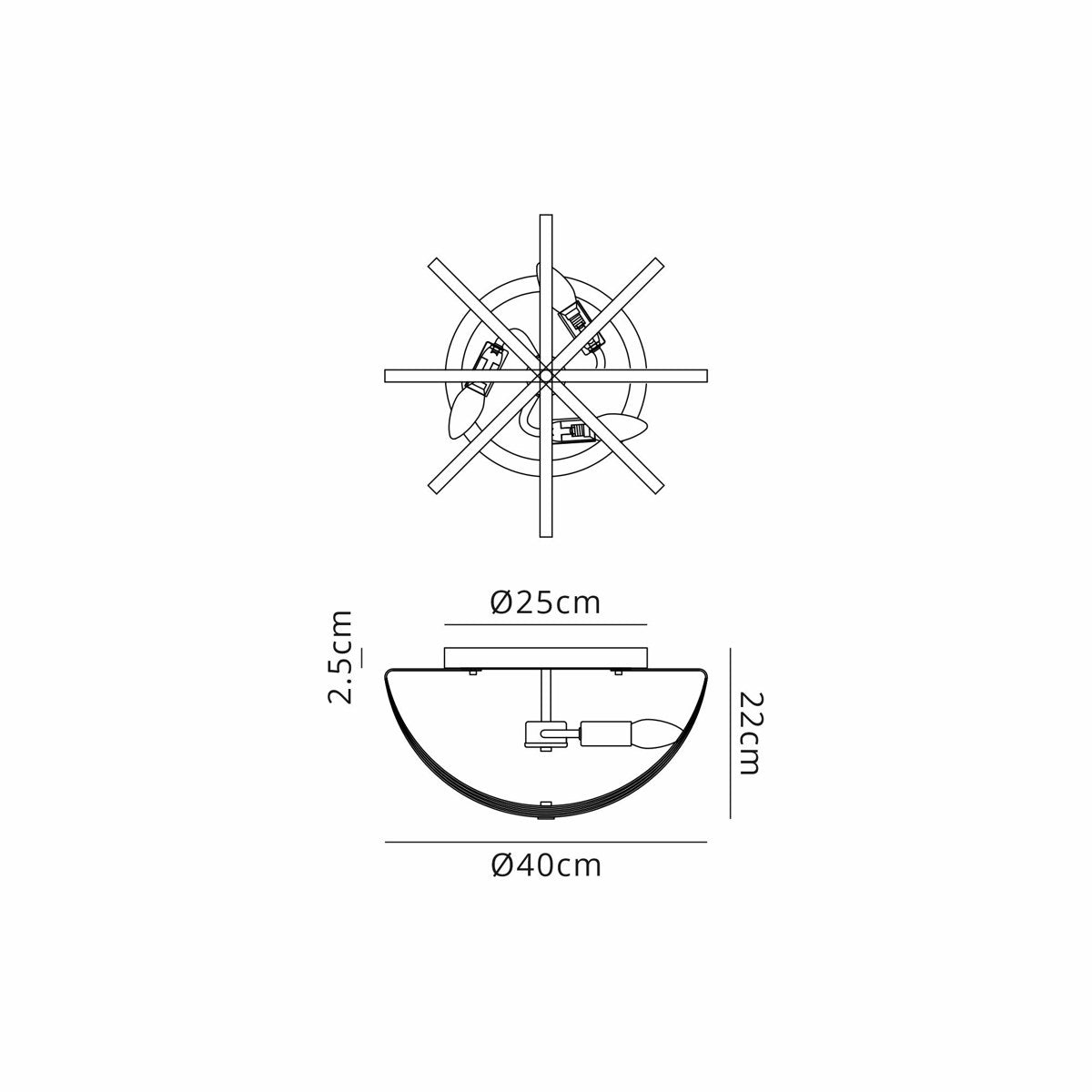 Regent Reims 3 Light 400mm E14 Flush Ceiling Light - dimensions