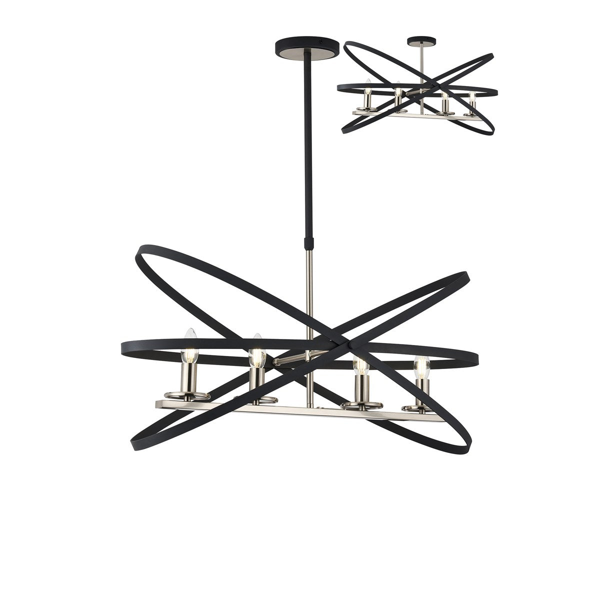 Regent Reims 4 Light Adjustable Rings Pendant 850mm - Satin Nickel / Anthracite
