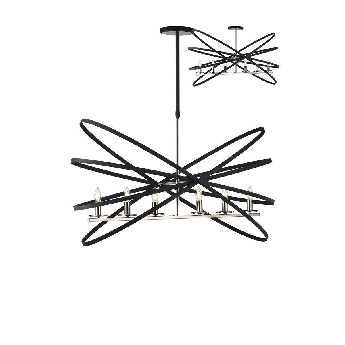 Regent Reims 6 Light 1150mm Oval Pendant / Semi Ceiling Light - Satin Nickel / Anthracite