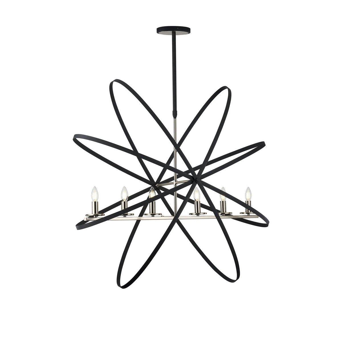 Regent Reims 6 Light 1150mm Oval Pendant / Semi Ceiling Light - Satin Nickel / Anthracite