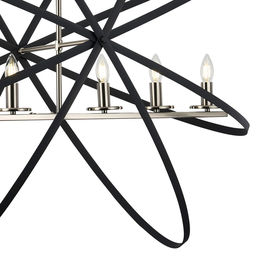 Regent Reims 6 Light 1150mm Oval Pendant / Semi Ceiling Light - Satin Nickel / Anthracite