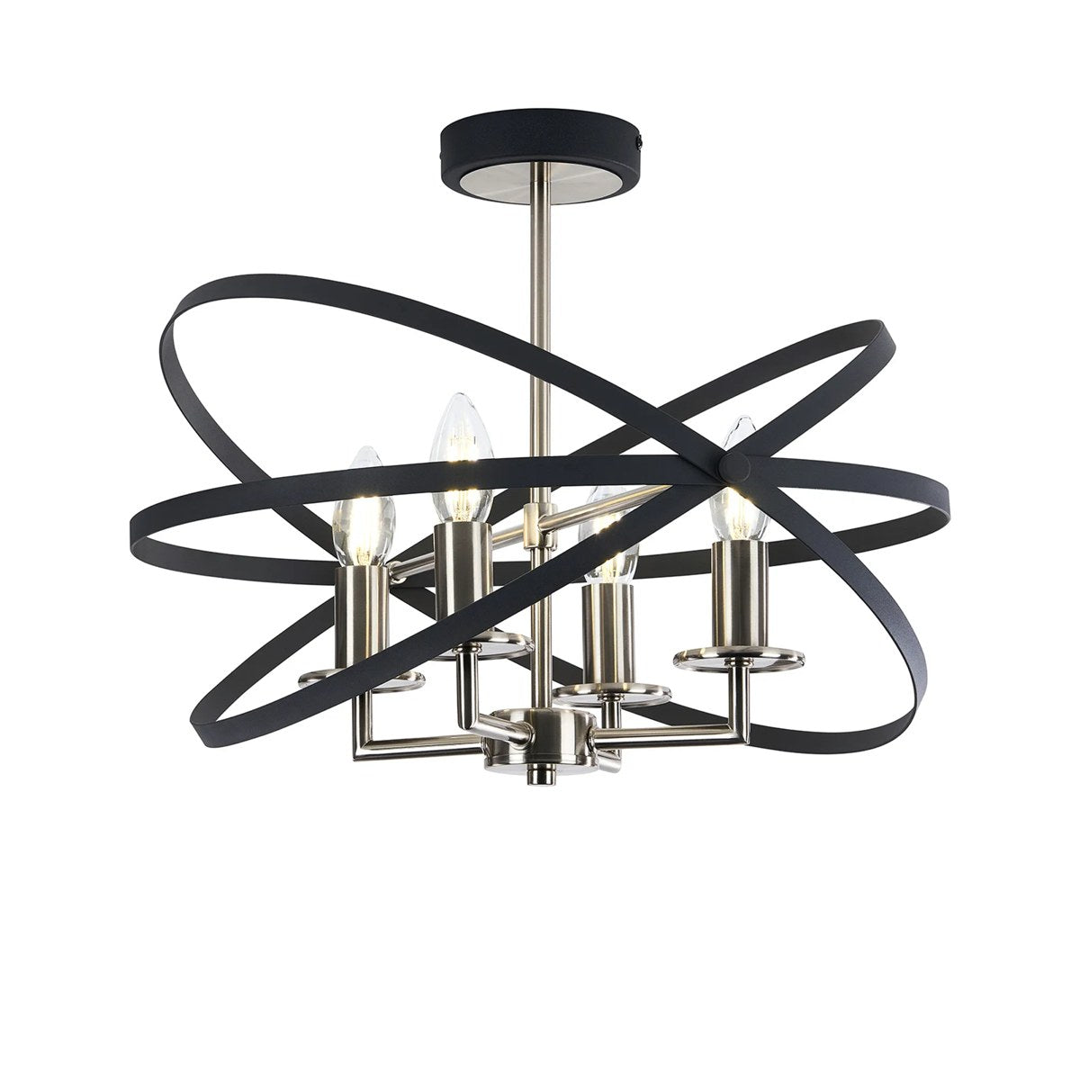 Regent Reims 4 Light 460mm Adjustable Rings Semi Flush Ceiling Light - Satin Nickel / Anthracite