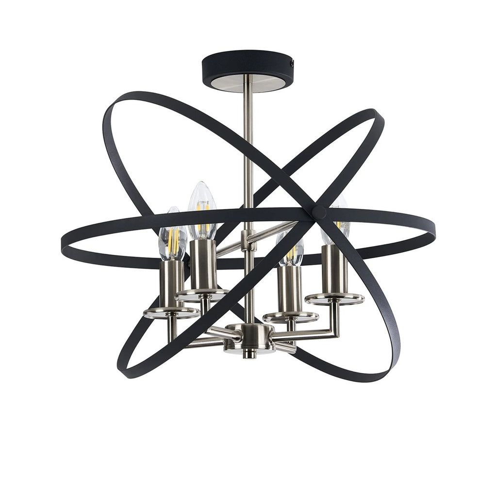 Regent Reims 4 Light 460mm Adjustable Rings Semi Flush Ceiling Light - Satin Nickel / Anthracite