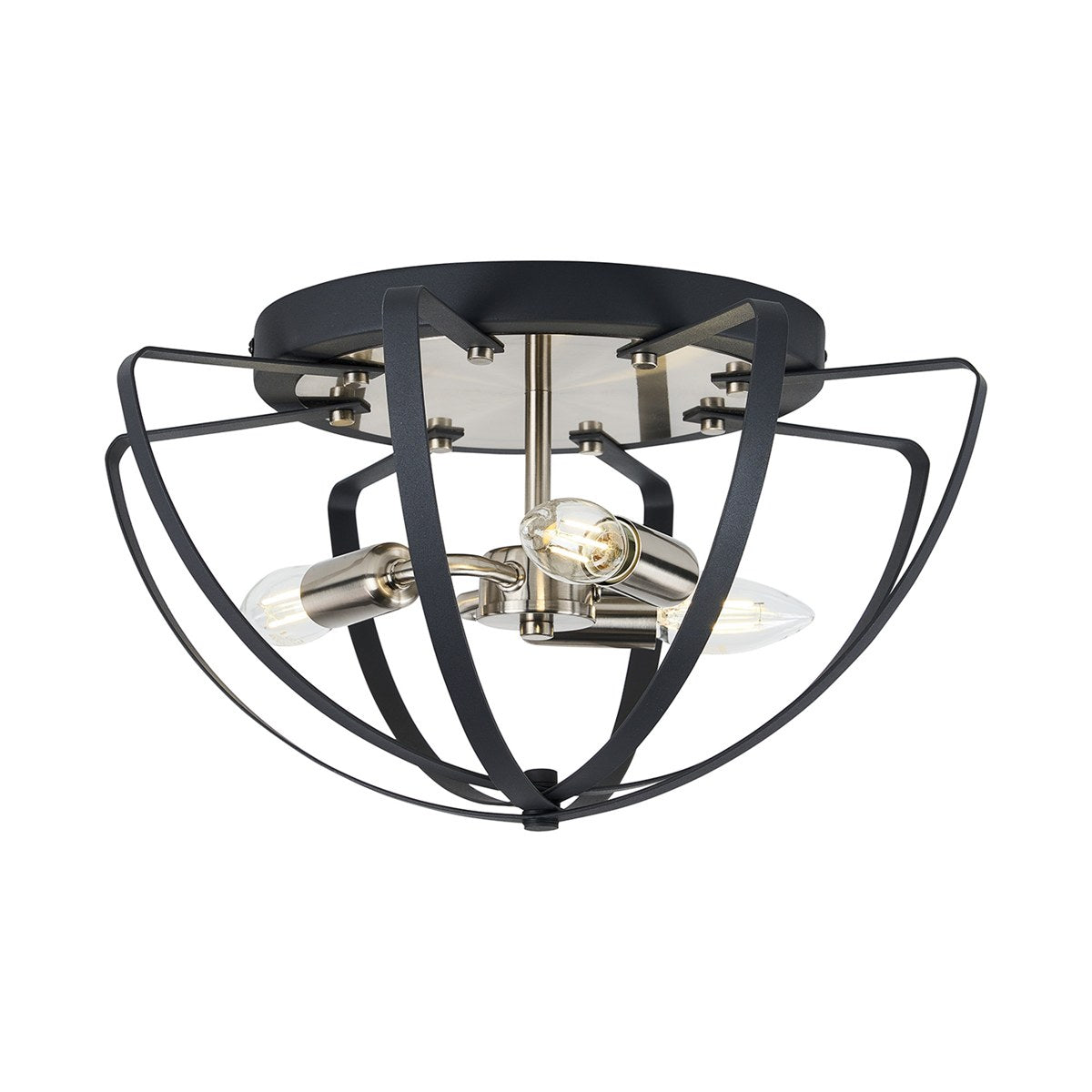 Regent Reims 3 Light 400mm E14 Flush Ceiling Light - Satin Nickel / Anthracite