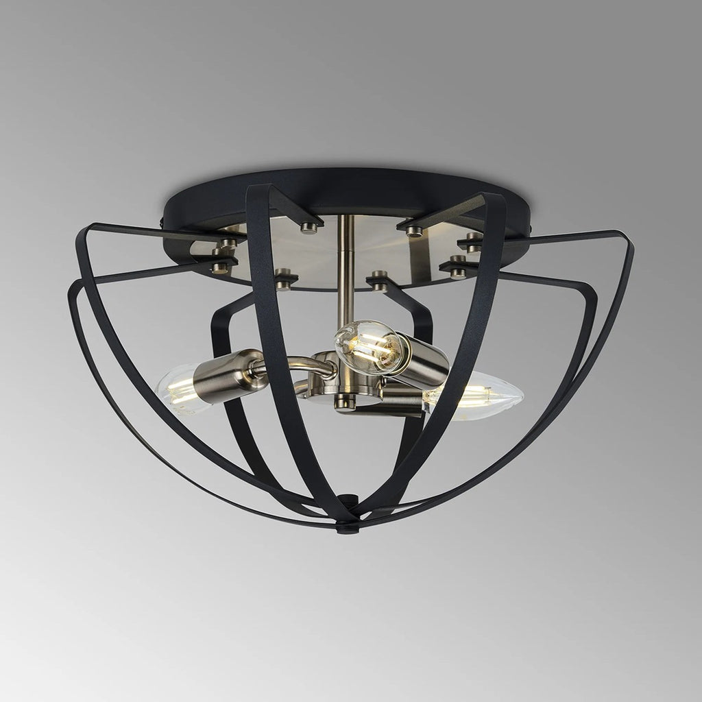 Regent Reims 3 Light 400mm E14 Flush Ceiling Light - Satin Nickel / Anthracite