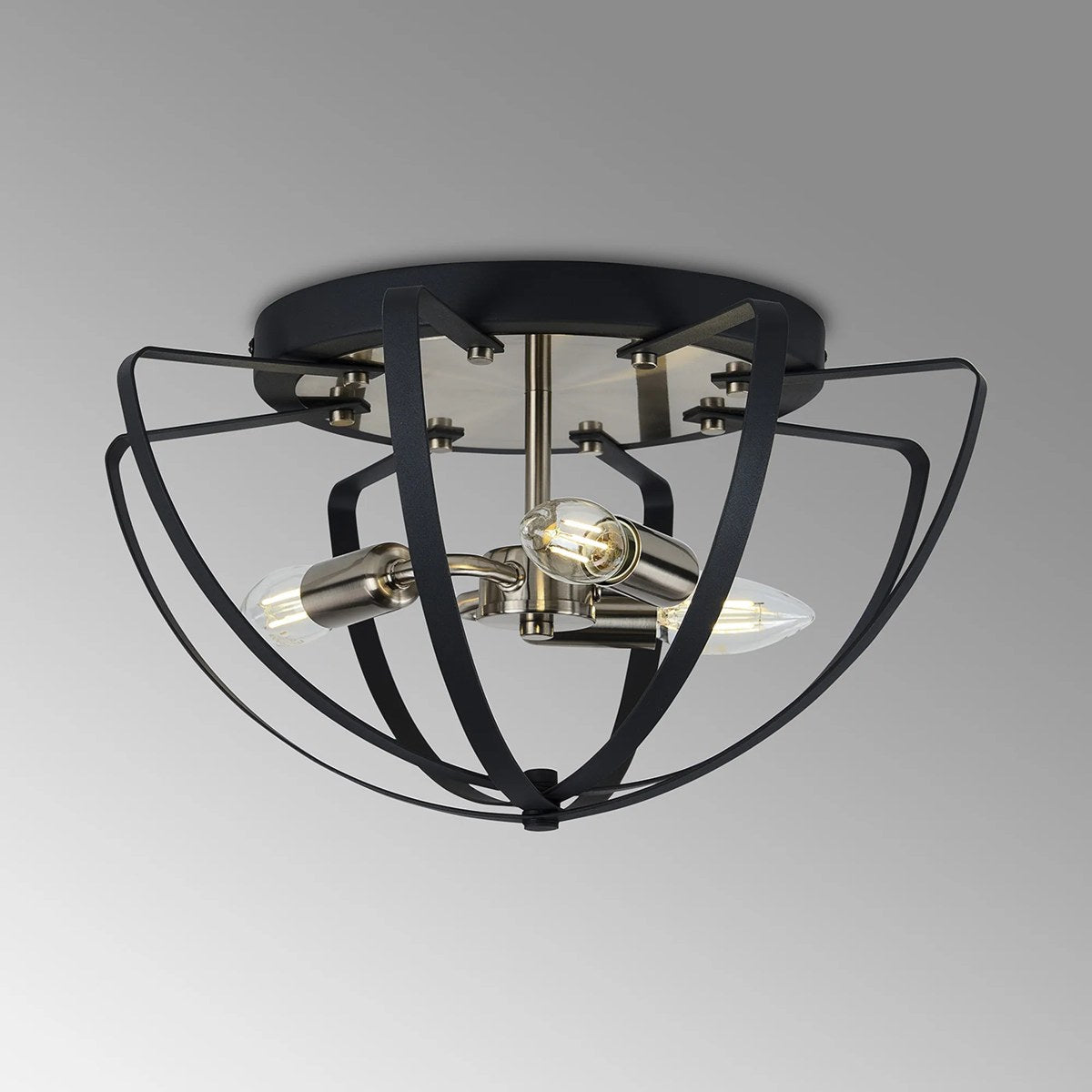 Regent Reims 3 Light 400mm E14 Flush Ceiling Light - Satin Nickel / Anthracite