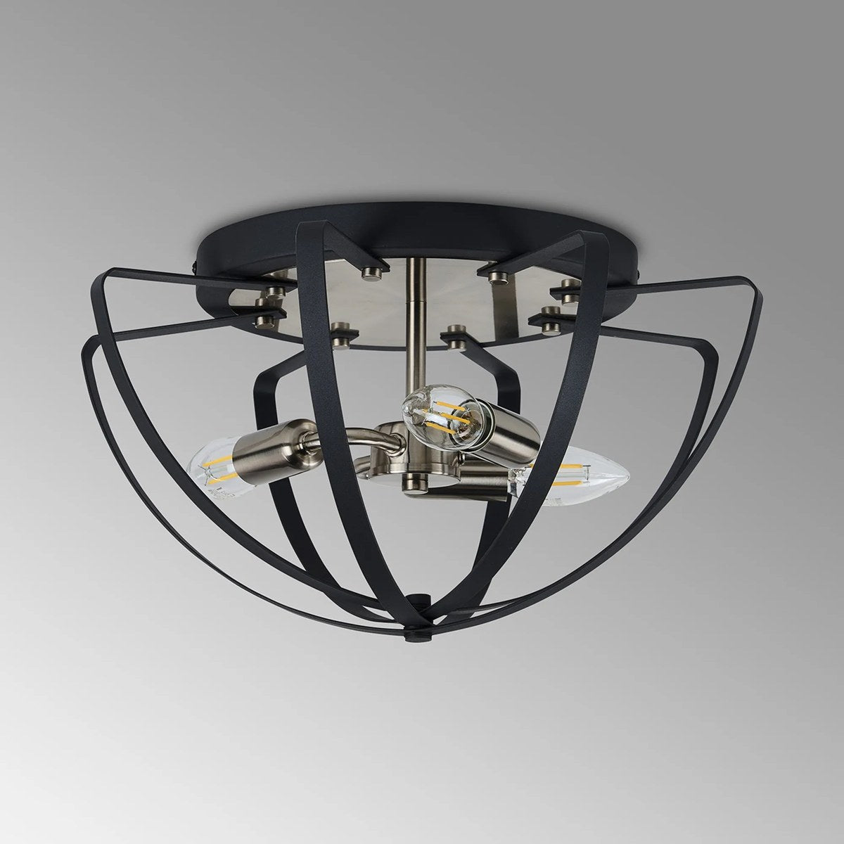 Regent Reims 3 Light 400mm E14 Flush Ceiling Light - Satin Nickel / Anthracite