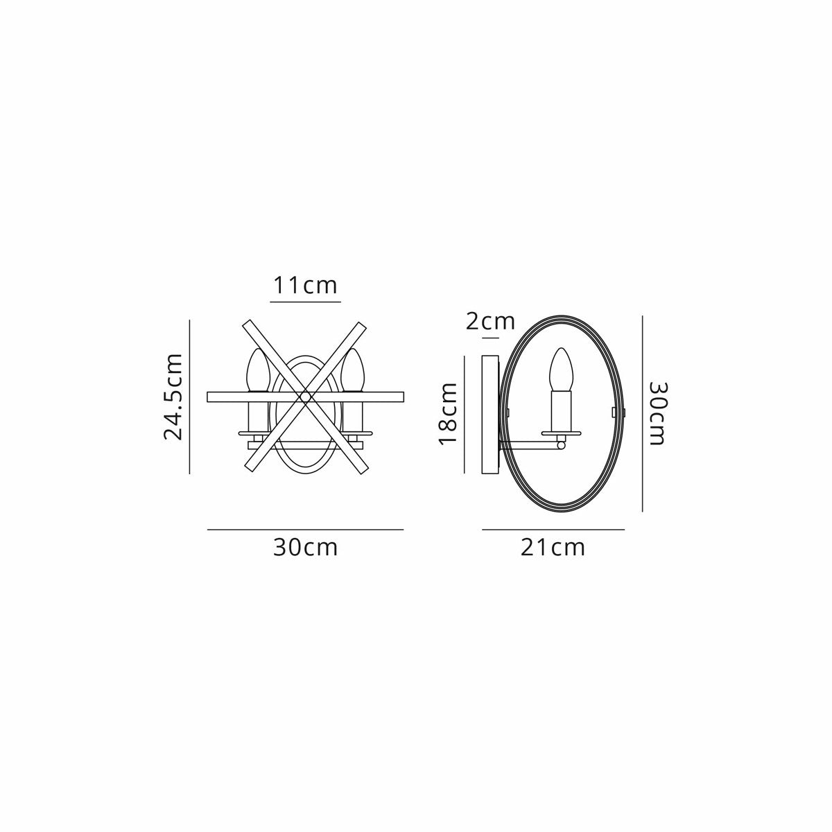 Regent Reims 2 Light Adjustable Rings Wall Light 300mm - dimensions