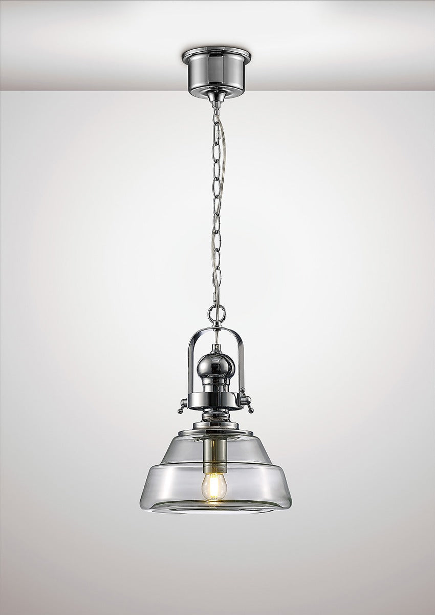 Diyas Reyna Small 1 Light Pendant Light in Polished Chrome with Clear Glass