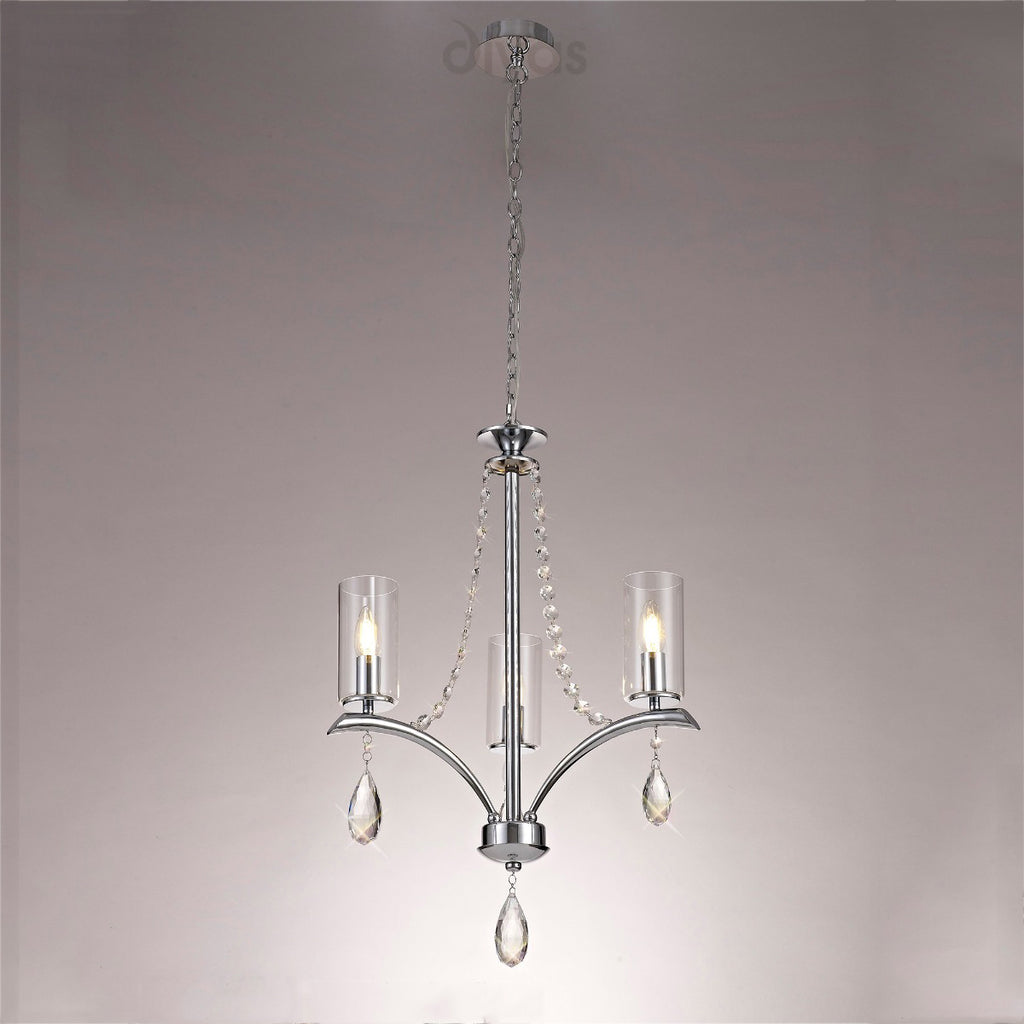 Diyas Rhea 3 Light Pendant Light in Polished Chrome with Crystal
