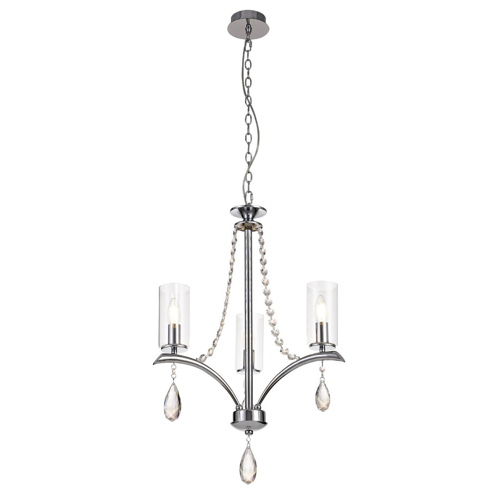 Diyas Rhea 3 Light Pendant Light in Polished Chrome with Crystal