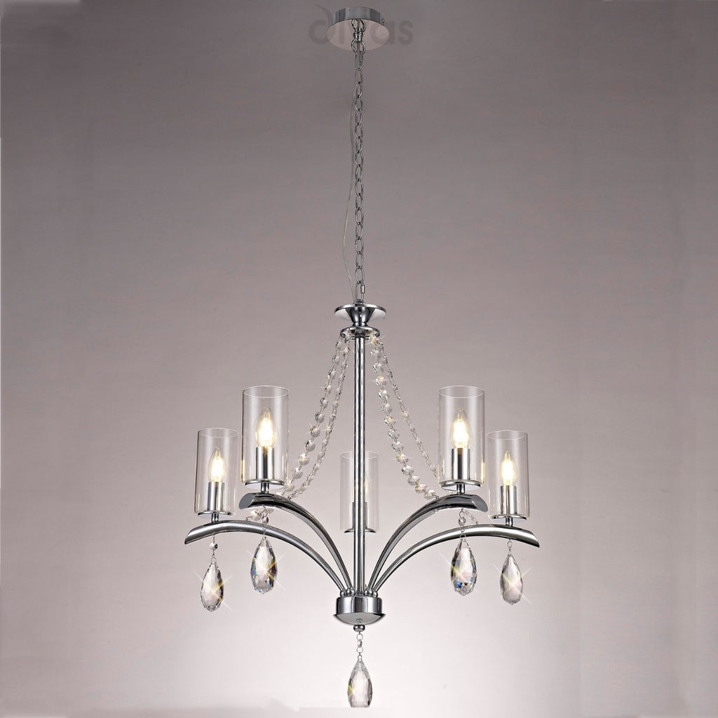 Diyas Rhea 5 Light Pendant Light in Polished Chrome with Crystal