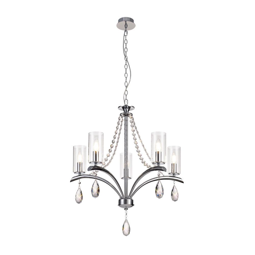 Diyas Rhea 5 Light Pendant Light in Polished Chrome with Crystal