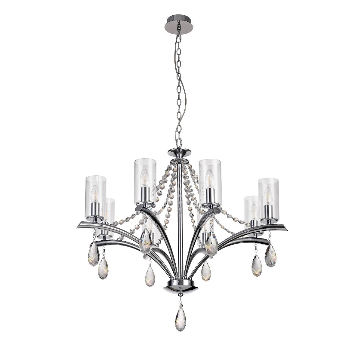 Diyas Rhea 8 Light Pendant Light in Polished Chrome with Crystal