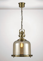 Diyas Riley Large Bell Pendant Light in Antique Brass with Cognac Glass