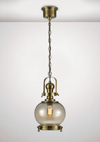 Diyas Riley Small Ball Pendant Light in Antique Brass with Cognac Glass