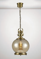 Diyas Riley Medium Ball Pendant Light in Antique Brass with Cognac Glass