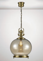 Diyas Riley Large Ball Pendant Light in Antique Brass with Cognac Glass