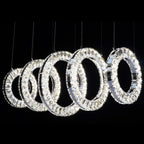 KES Olympic 500/9 LED Modern Crystal 5 Ring Ceiling Pendant Chrome Dimmable
