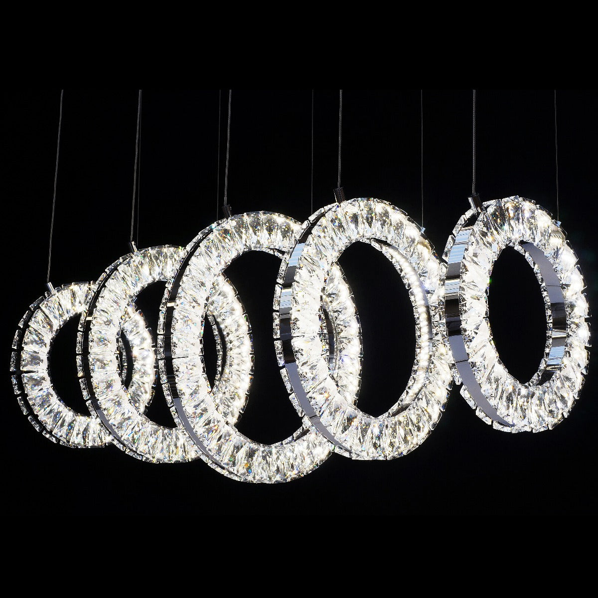 KES Olympic 500/9 LED Modern Crystal 5 Ring Ceiling Pendant Chrome Dimmable