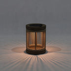 Rop and Strip 200lm Solar Table Lamp - Teak Duratek, Muscade Aluminium and Beige Woven Rope