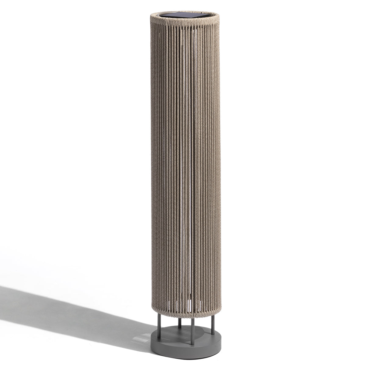 Rop and Strip 500lm Solar Lamppost 120 cm - Teak Duratek, Muscade Aluminium and Beige Woven Rope with Granite Base