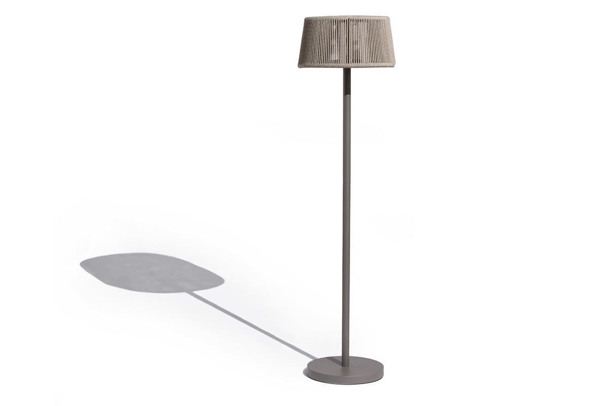 Rop and Strip 500lm Solar Lamppost 175 cm - Teak Duratek, Muscade Aluminium and Beige Woven Rope with Granite Base