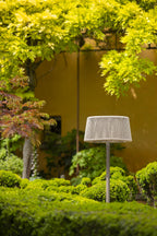Rop and Strip 500lm Solar Lamppost 175 cm - Teak Duratek, Muscade Aluminium and Beige Woven Rope with Granite Base
