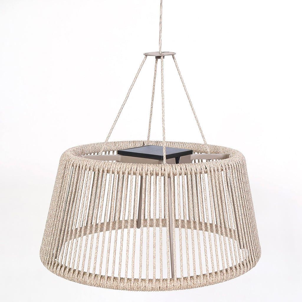 Rop and Strip 500lm Solar Lampshade 50 cm - Nutmeg Aluminium with Beige Woven Rope