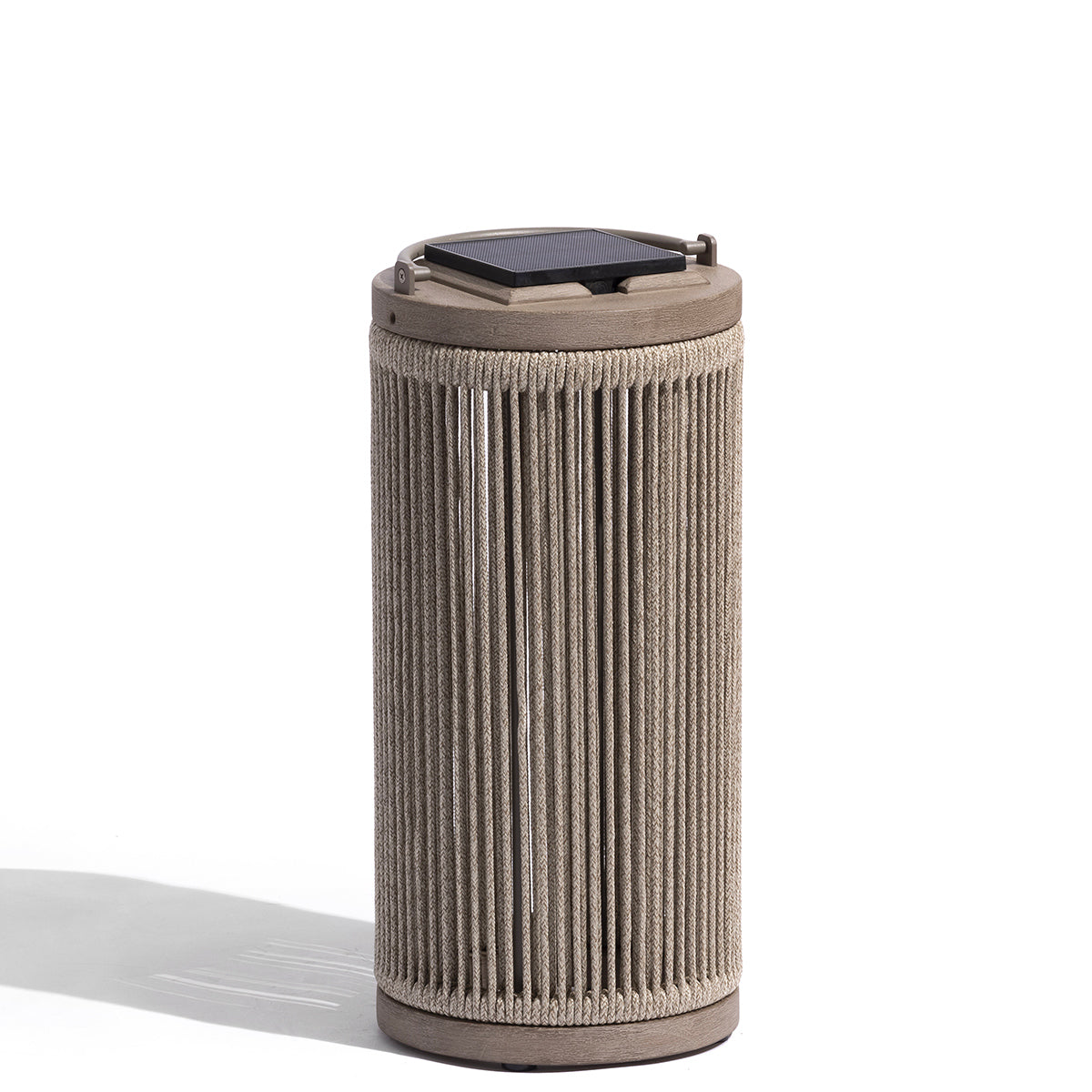 Rop and Strip 500lm Solar Lantern 40 cm - Teak Duratek, Muscade Aluminium and Beige Woven Rope