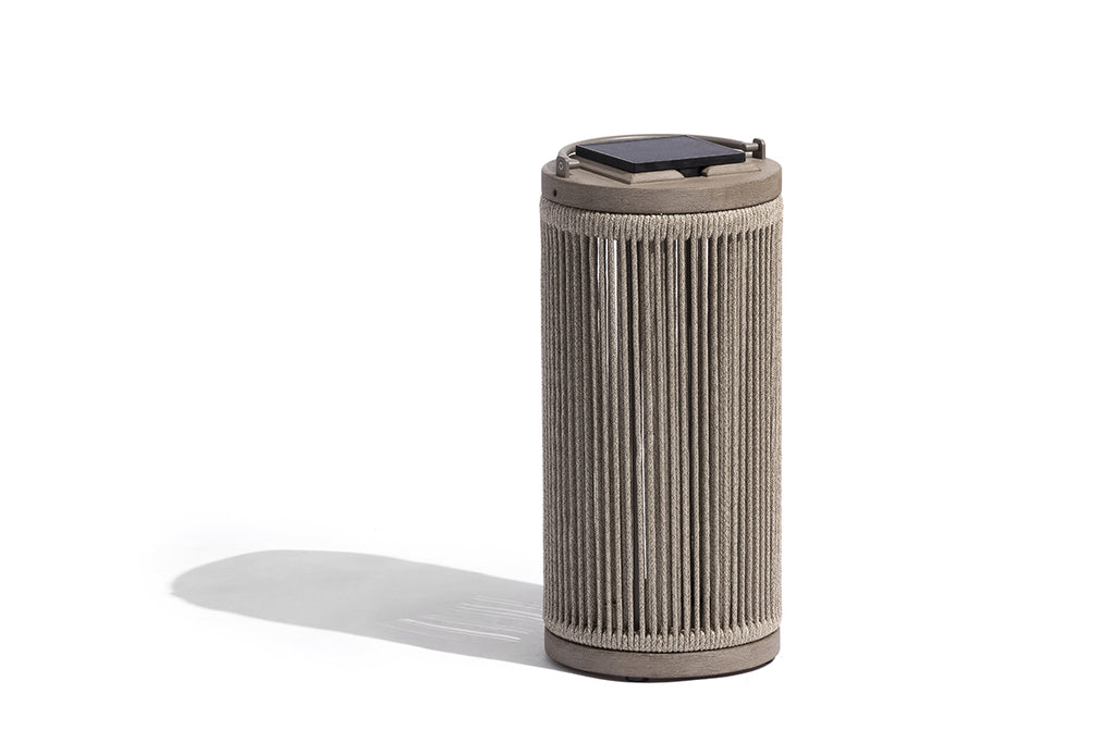 Rop and Strip 500lm Solar Lantern 40 cm - Teak Duratek, Muscade Aluminium and Beige Woven Rope