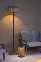Rop and Strip 500lm Solar Lantern 40 cm - Teak Duratek, Muscade Aluminium and Beige Woven Rope