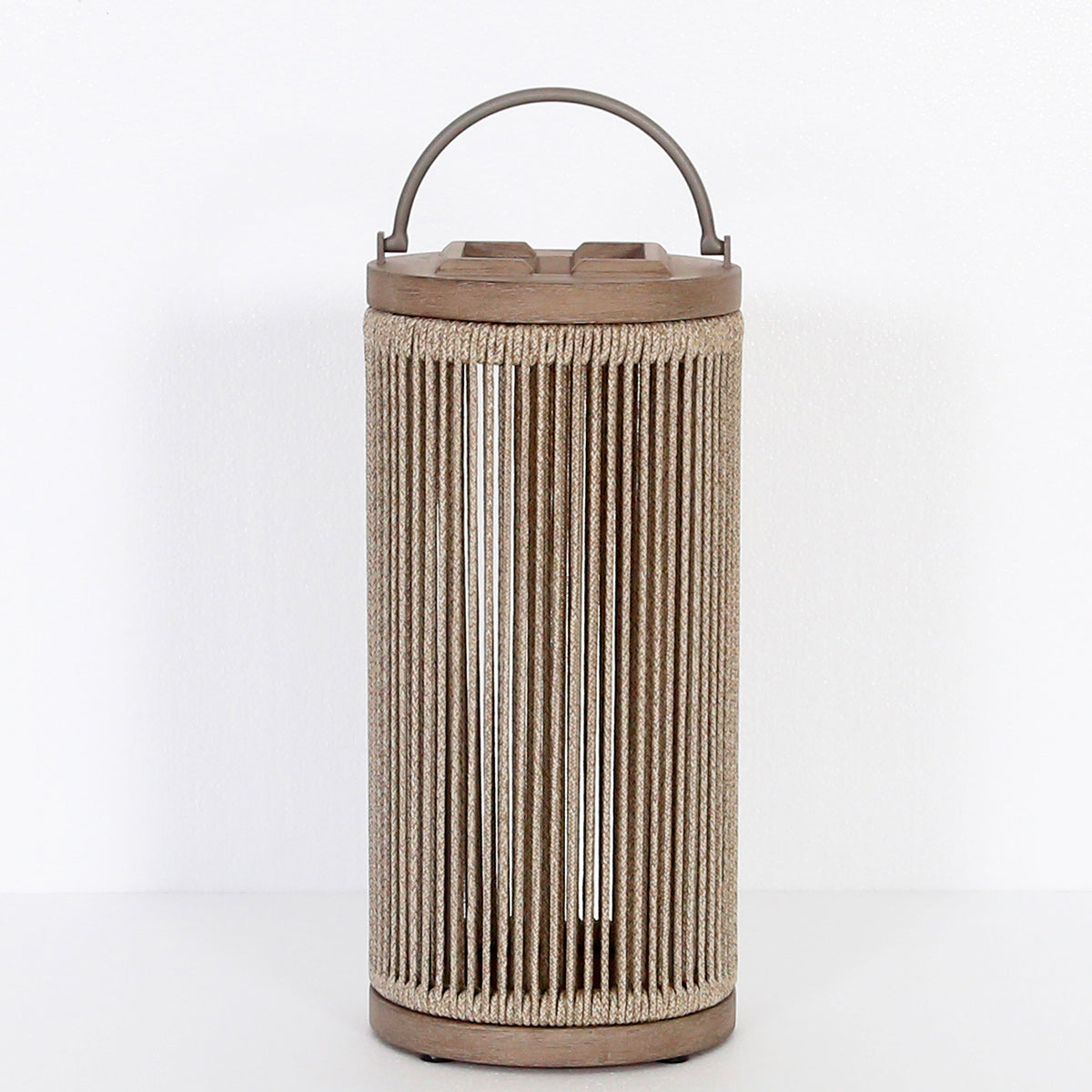 Rop and Strip 500lm Solar Lantern 40 cm - Teak Duratek, Muscade Aluminium and Beige Woven Rope