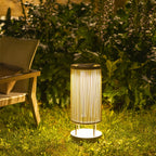 Rop and Strip 500lm Solar Lantern 58 cm - Teak Duratek, Muscade Aluminium and Beige Woven Rope with Granite Base